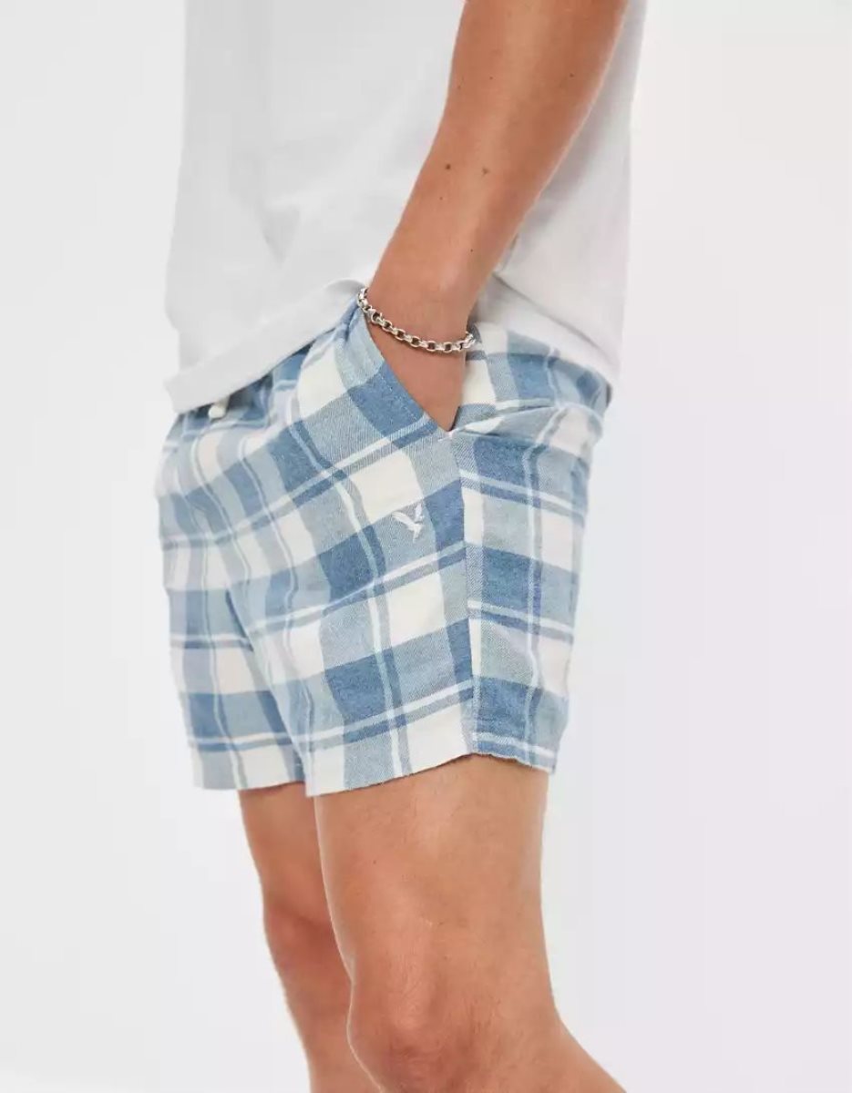 Loungewear American Eagle AE Flannel Shorts Blanche Homme | ZVZ-26801371